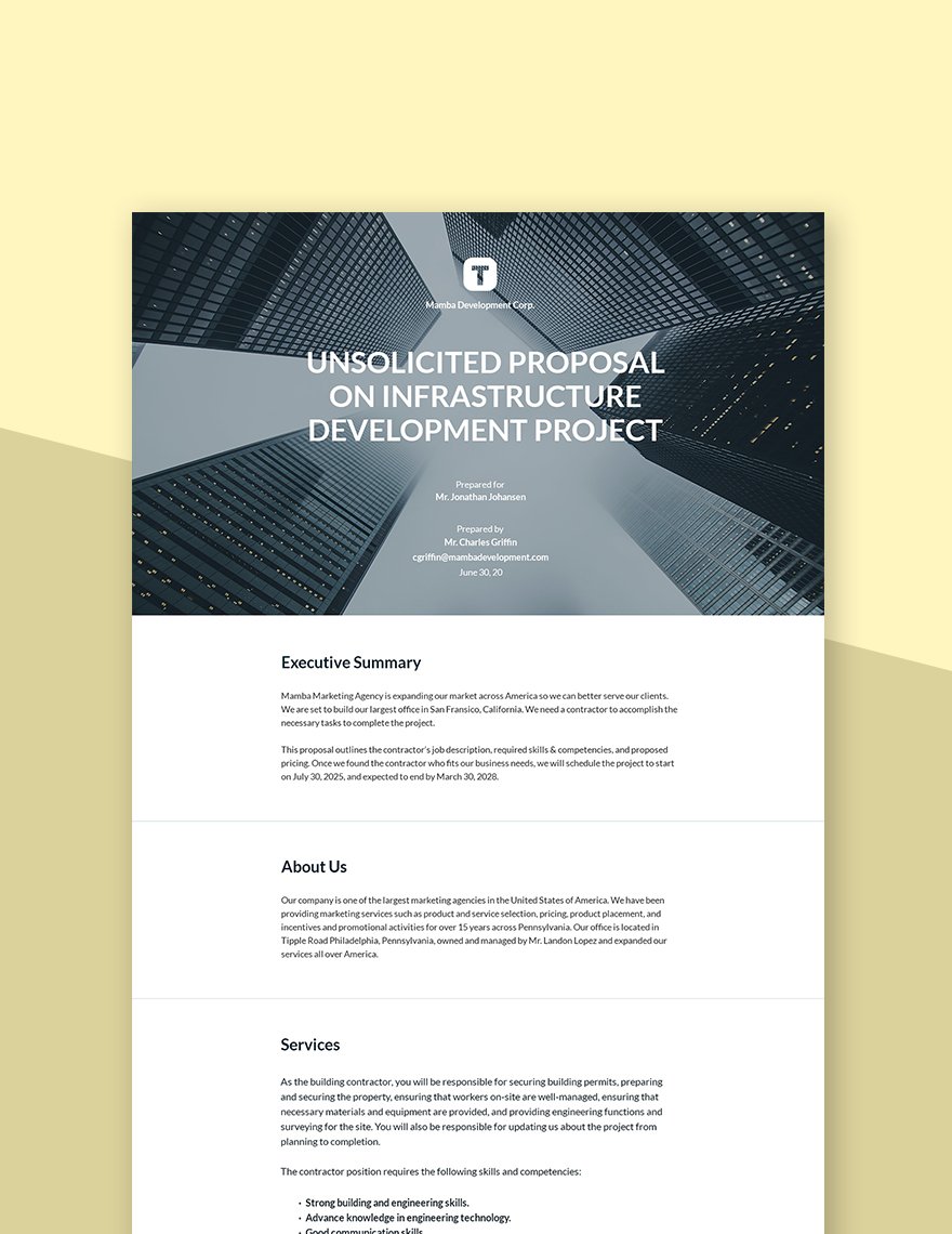 Unsolicited Proposal Template Google Docs Word Apple Pages
