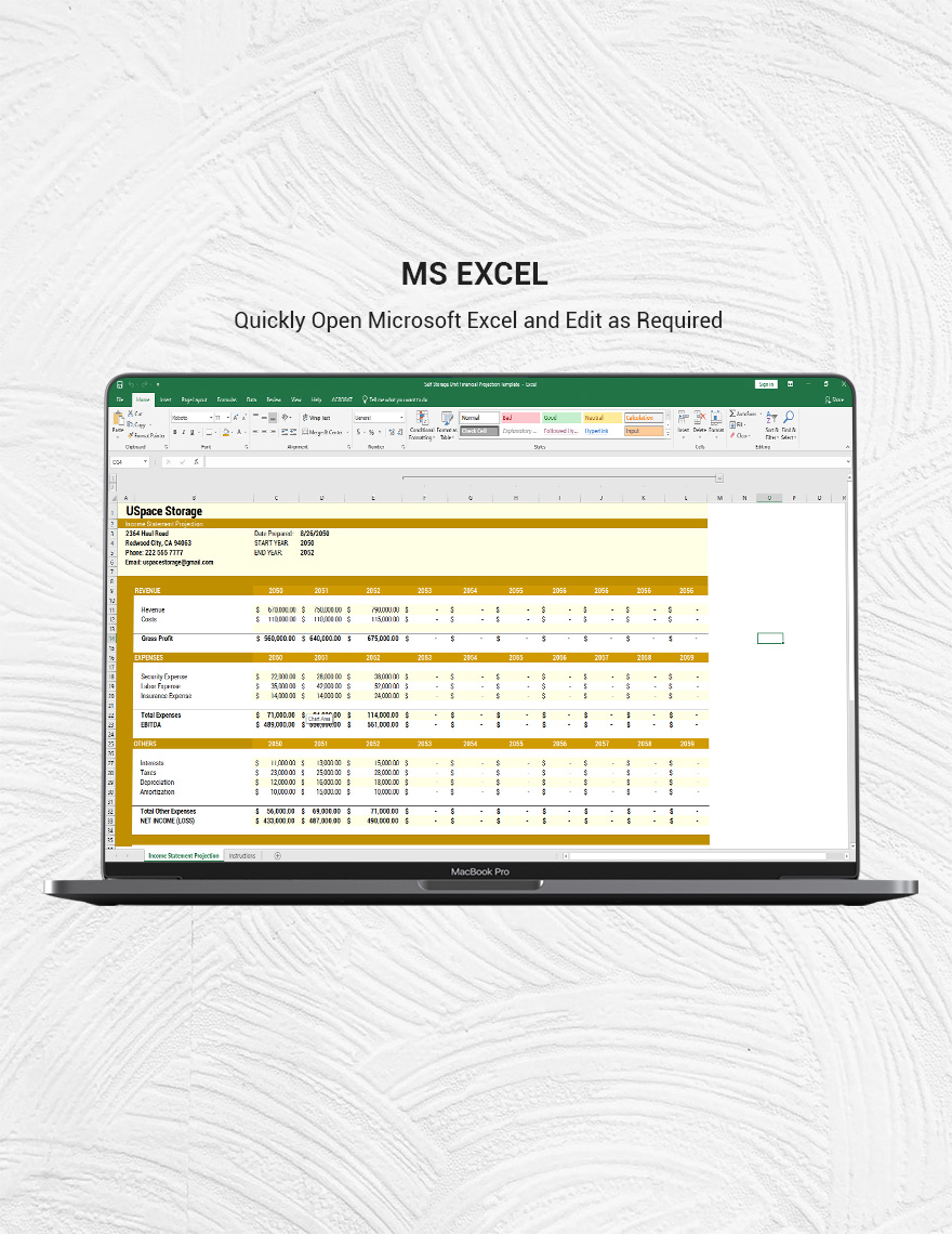 Self Storage Unit Financial Projection Template - Google Sheets, Excel ...