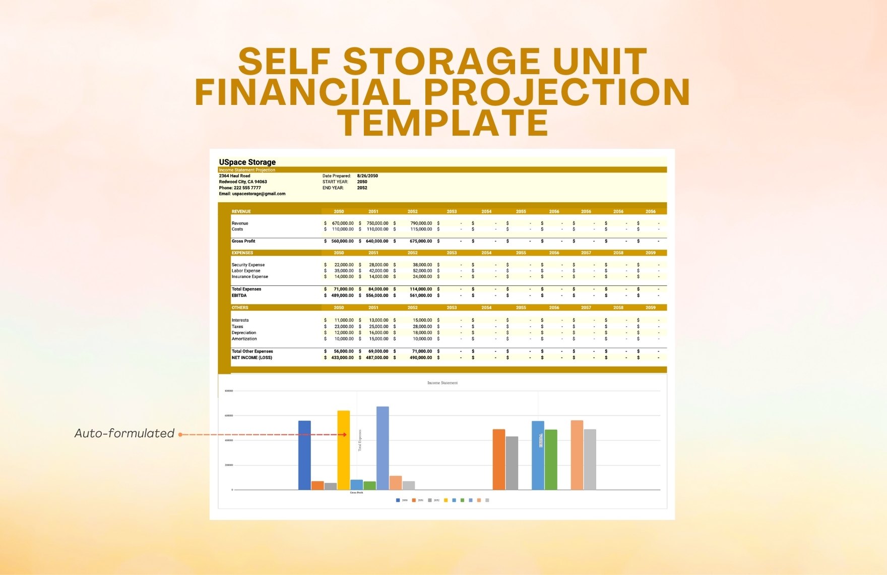 Self Storage Unit Financial Projection Template