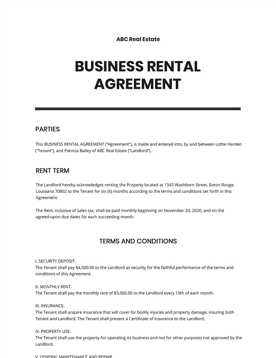 Business Rental Agreement Template