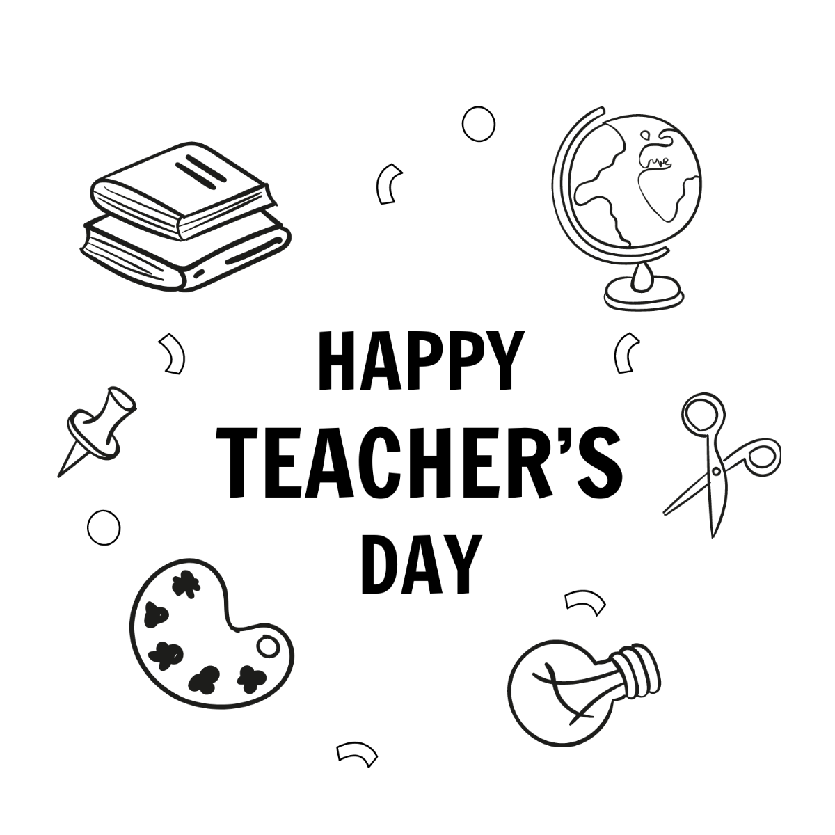 Happy Teacher Day Outline Drawing Template