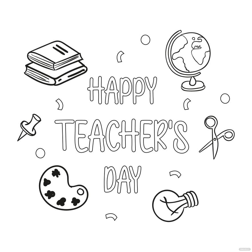 Happy Teacher Day Outline Drawing in Illustrator, PSD, EPS, SVG, JPG, PNG