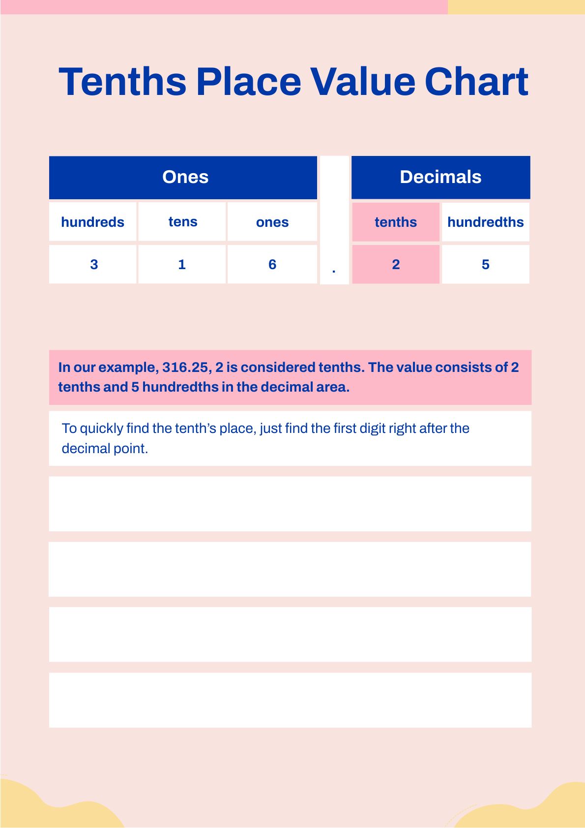Free Tenths Place Value Chart in PDF, Illustrator