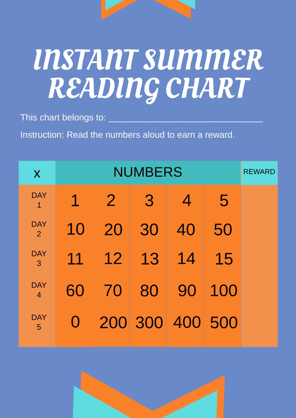 Instant Summer Reading Chart Template