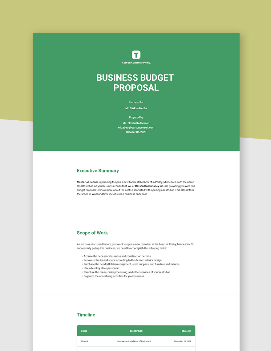 Business Budget Proposal Template