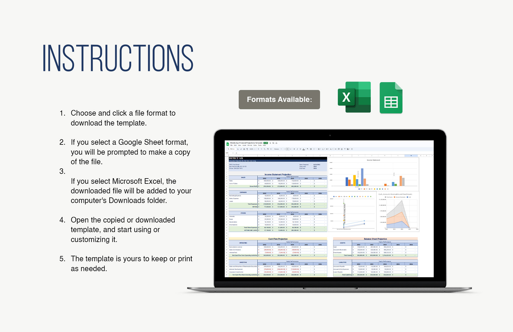 Mobile App Financial Projections Template in Excel Google Sheets