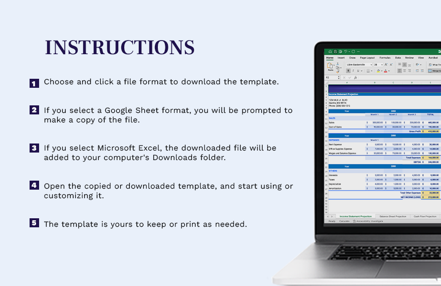 Business Financial Projection Template - Excel, Google Sheets ...