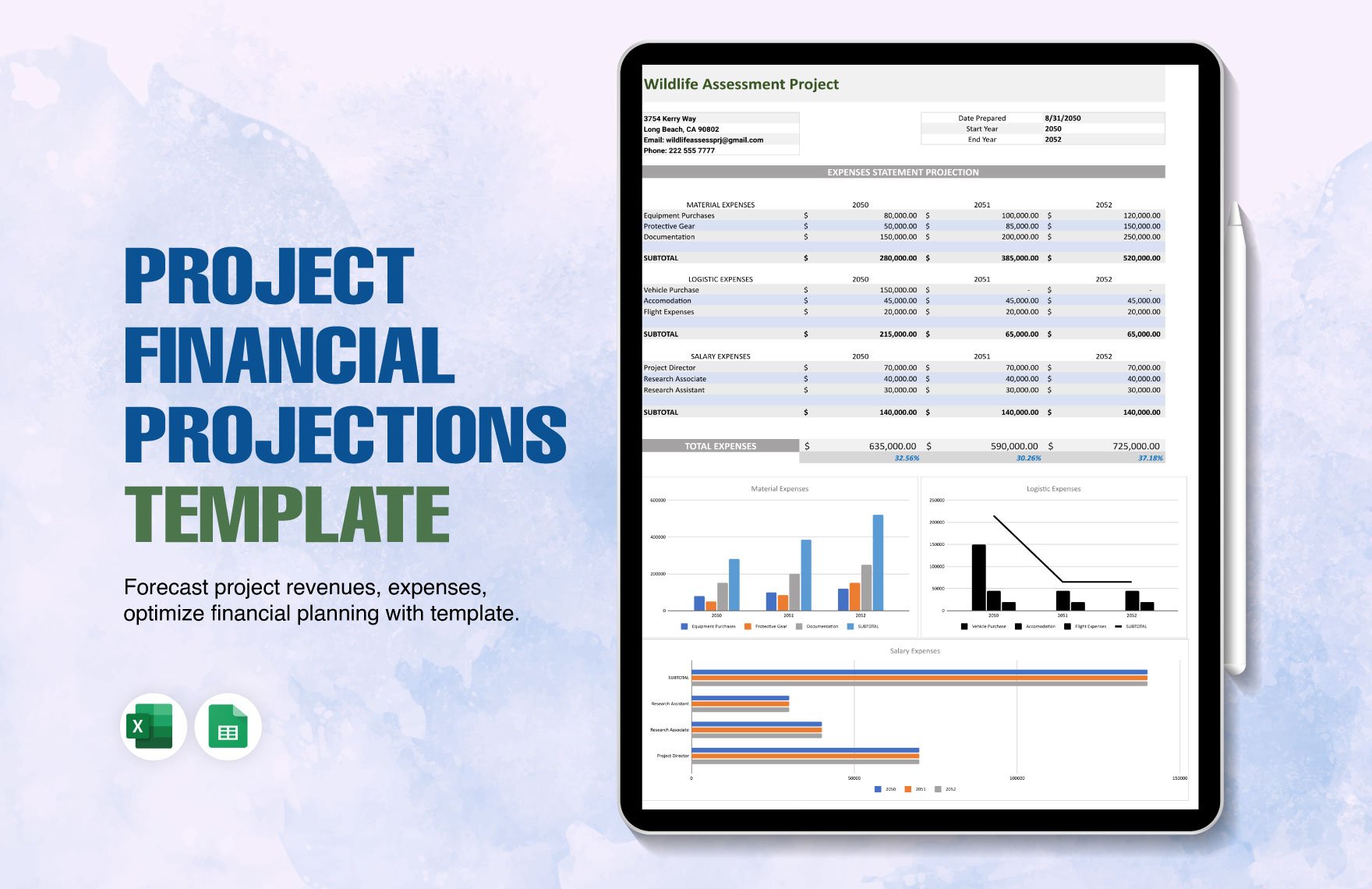 Project Financial Projections Template in Excel, Google Sheets