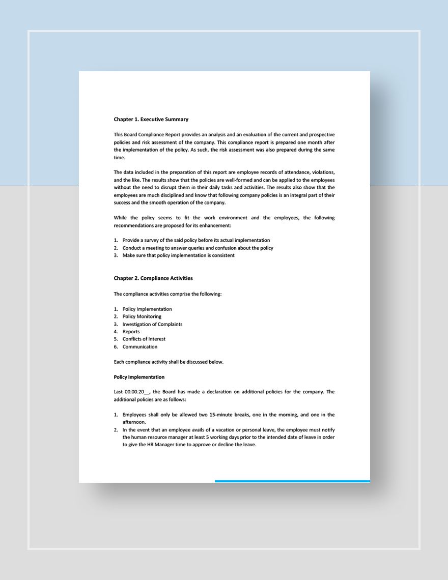 Board Compliance Report Template Google Docs Word Apple Pages