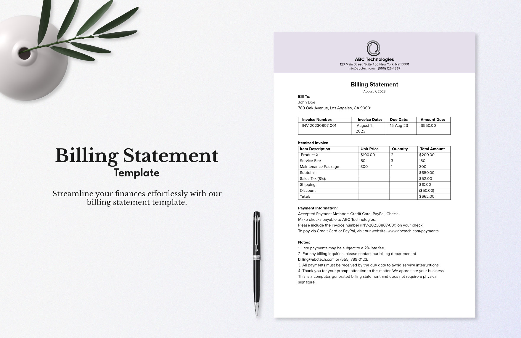 Billing Statement Template