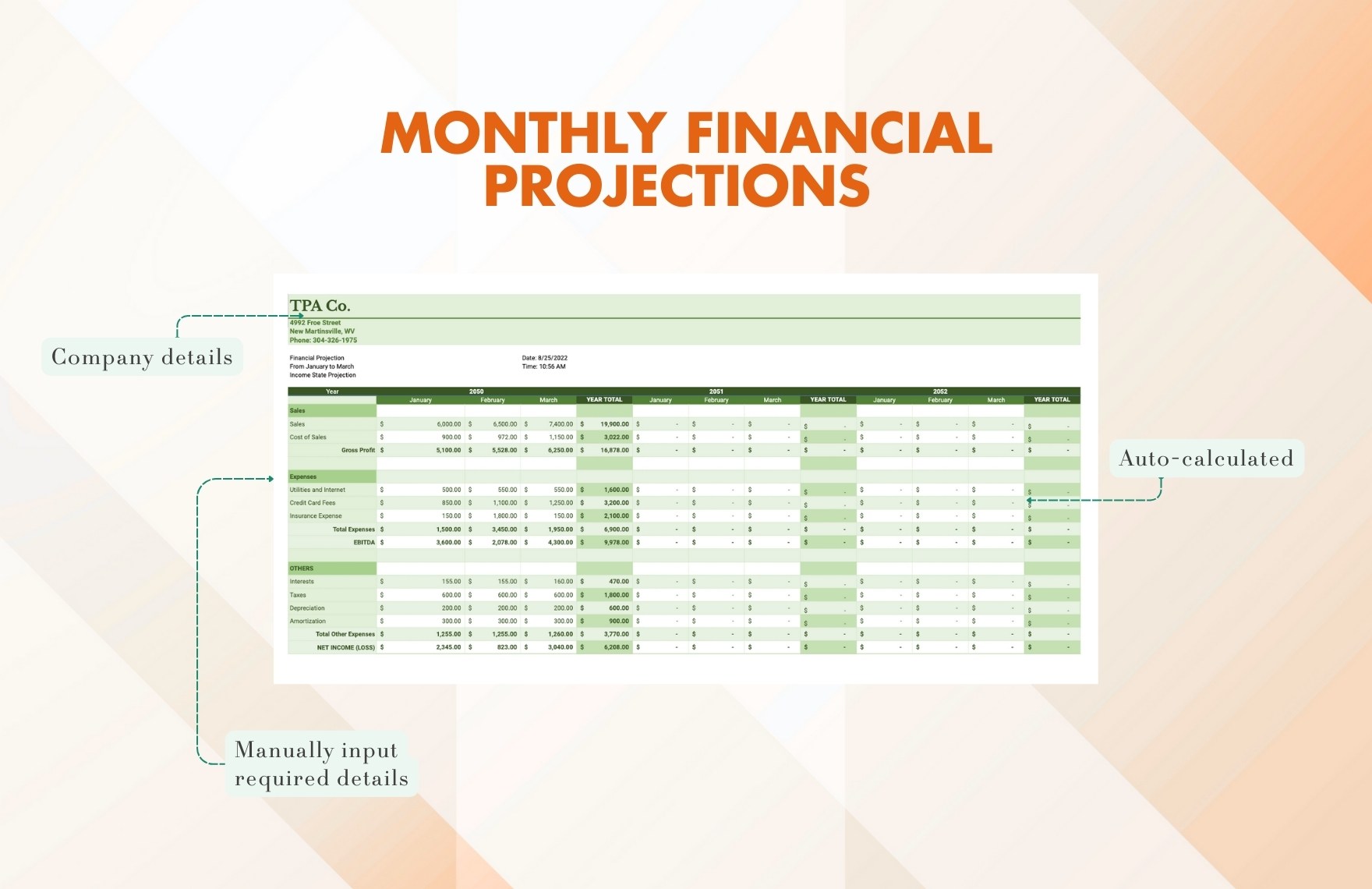 Monthly Financial Projections Template