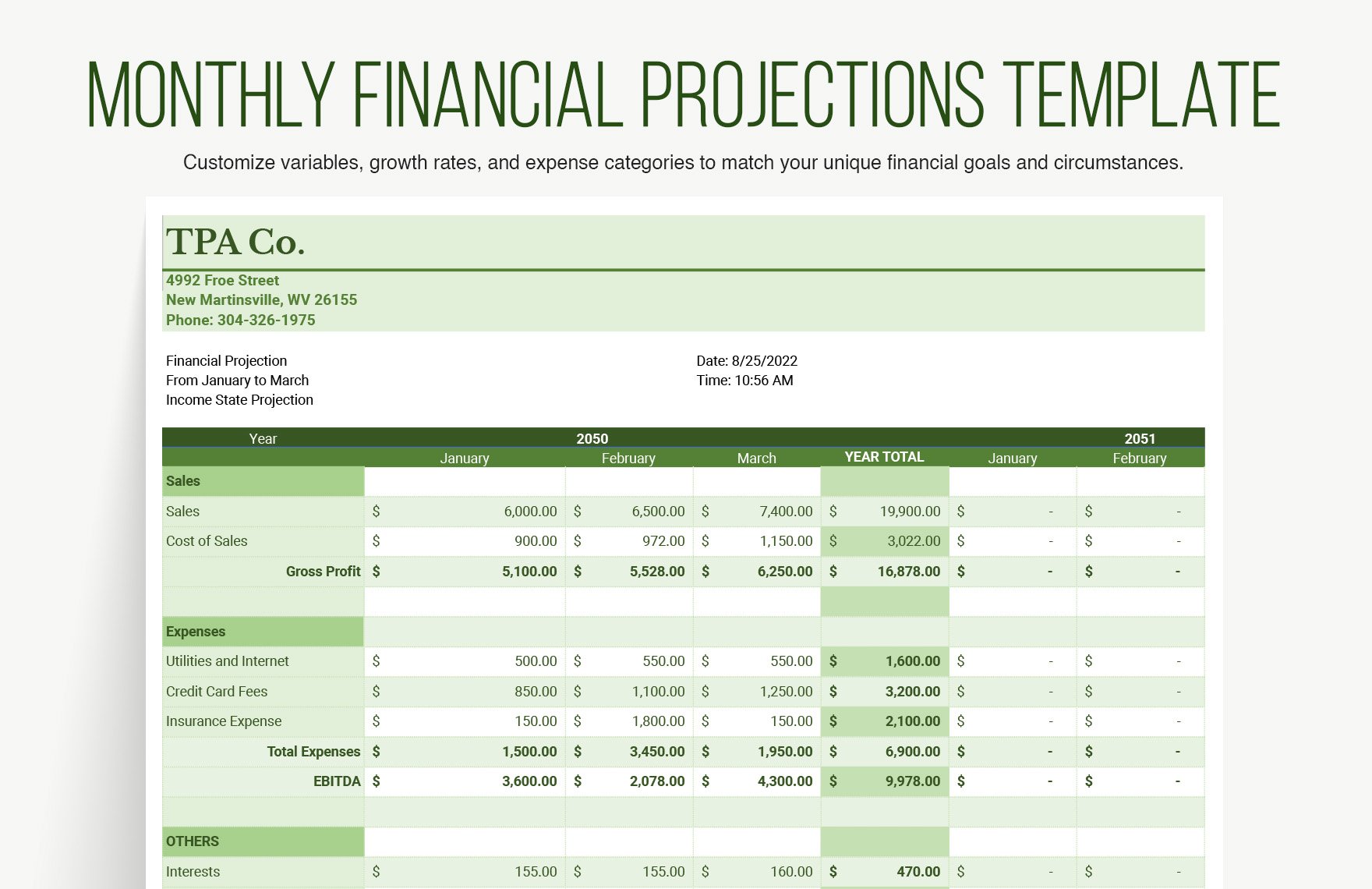 Monthly Financial Projections Template