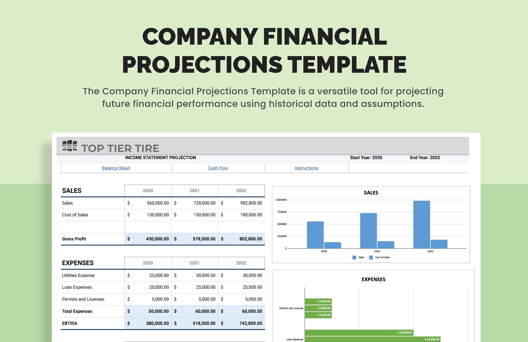 Company Financial Projections Template in Excel, Google Sheets