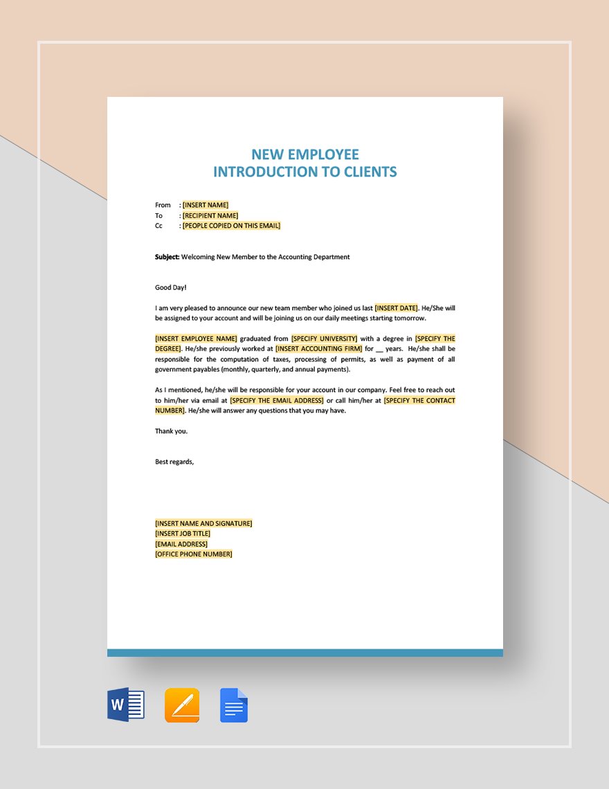 New Employee Introduction To Client Template Download In Word Google 