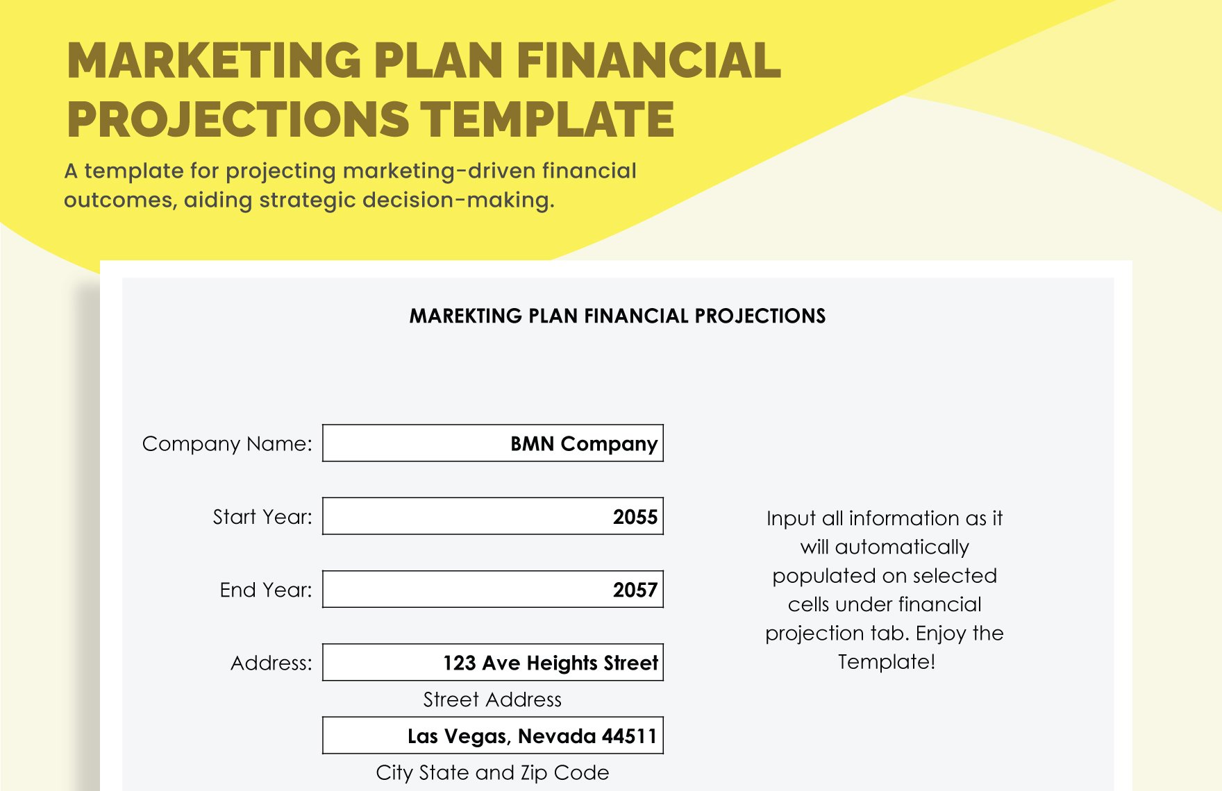 Marketing Plan Financial Projections Template in Excel, Google Sheets