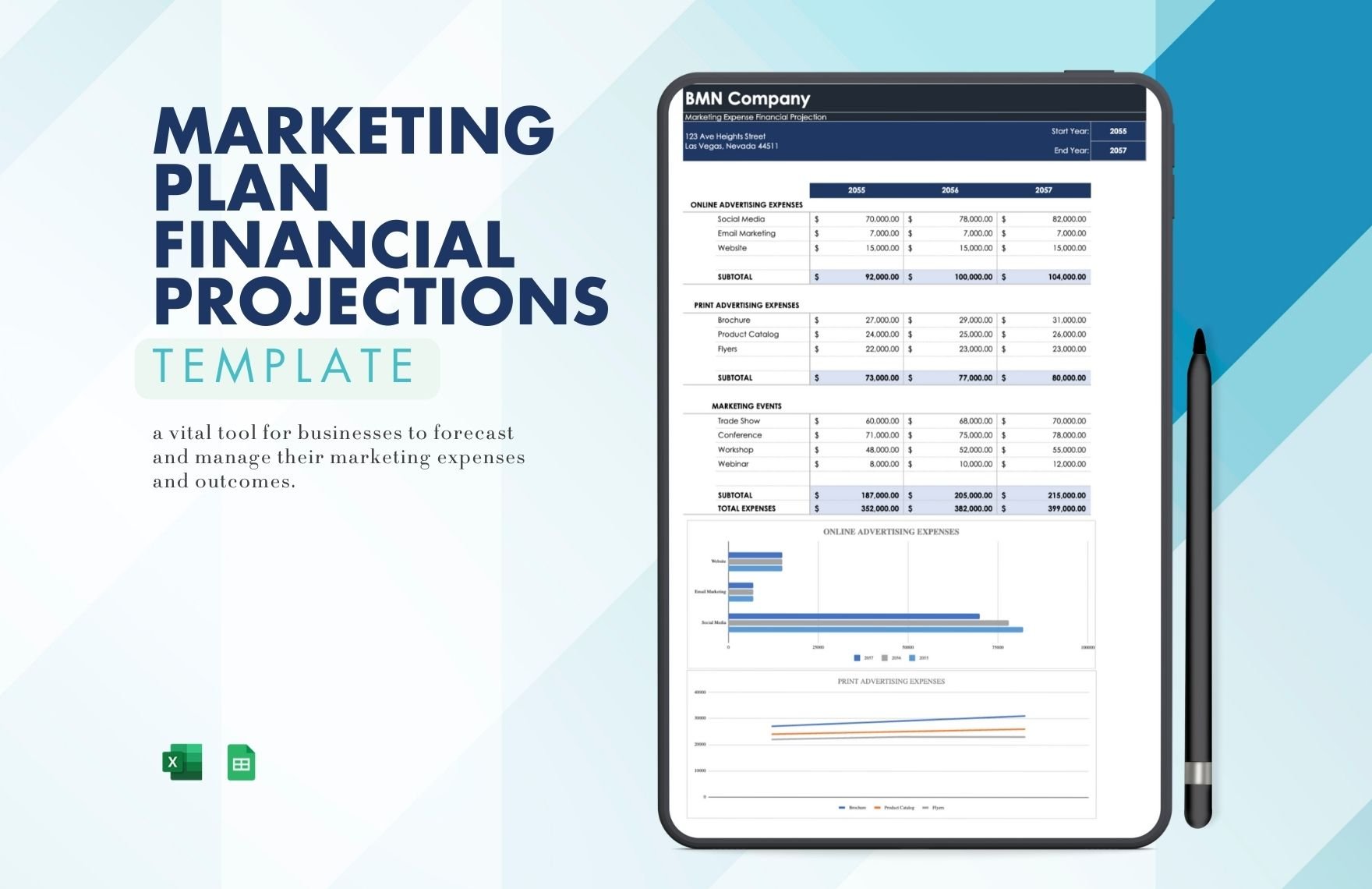 Marketing Plan Financial Projections Template in Excel, Google Sheets