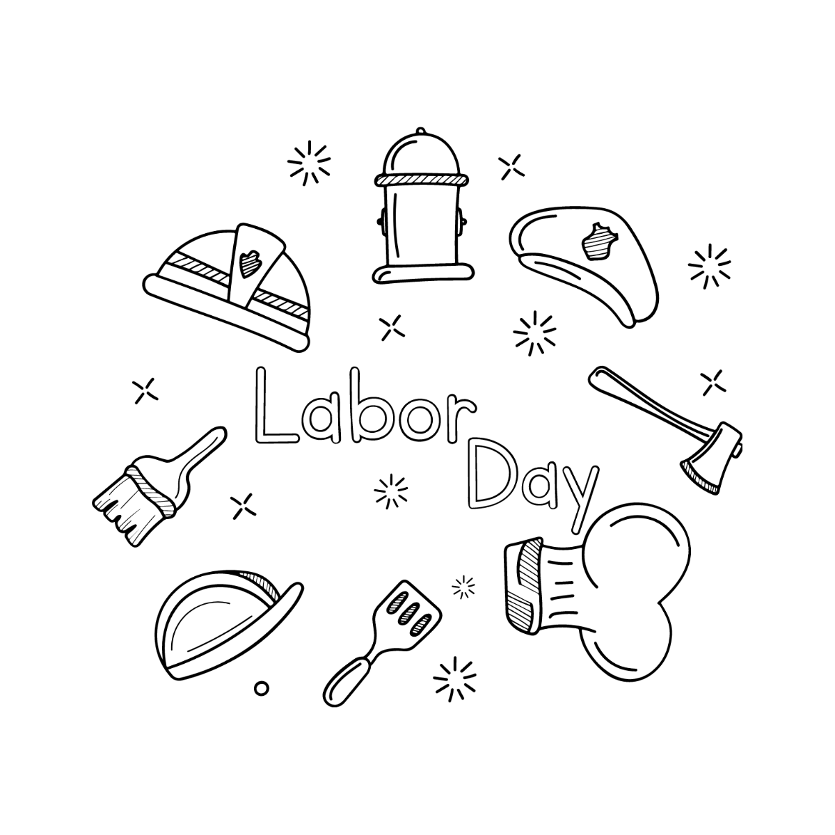 Labor Day Sketch Clipart Template