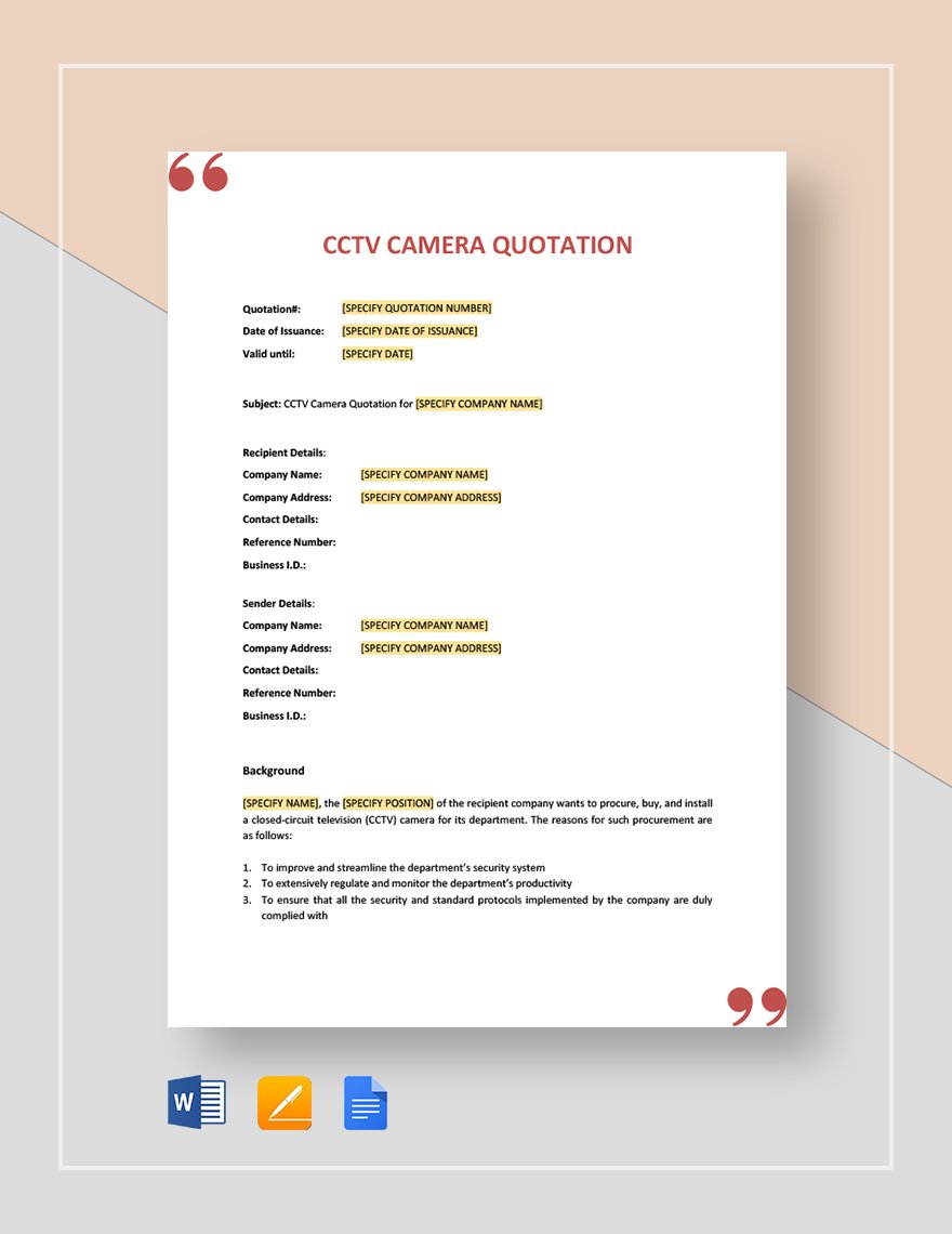 CCTV Camera Quotation Template in Word, Google Docs, Apple Pages