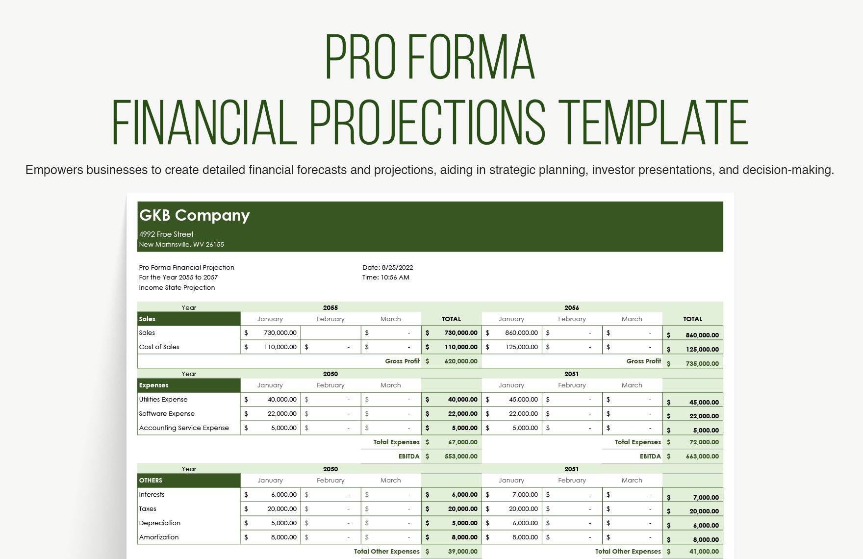 Pro Forma Financial Projections Template in Excel, Google Sheets