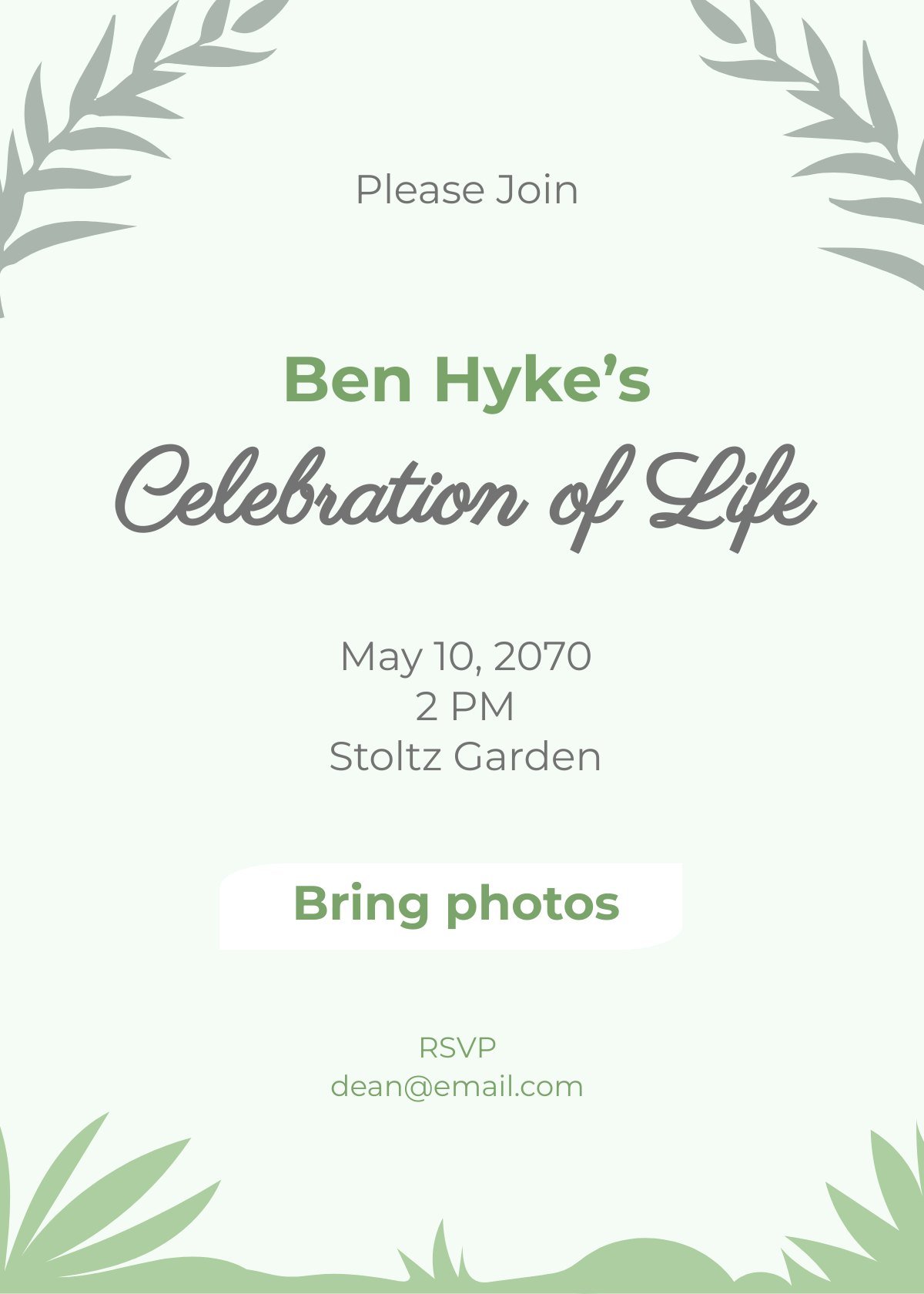 Celebration Of Life Invitation