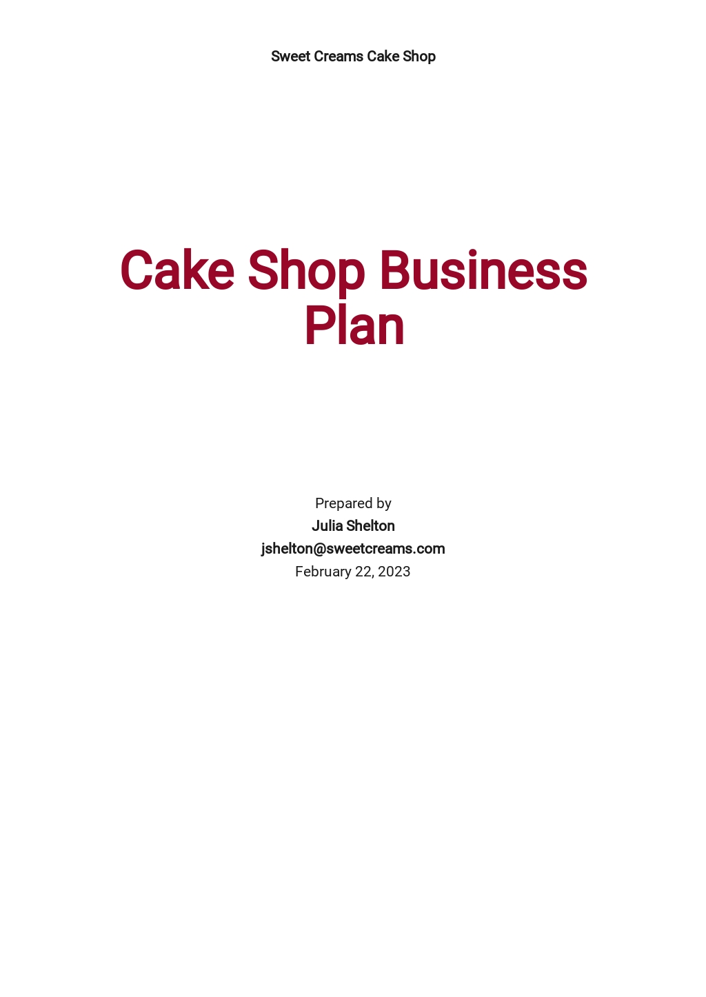 business plan on cake production