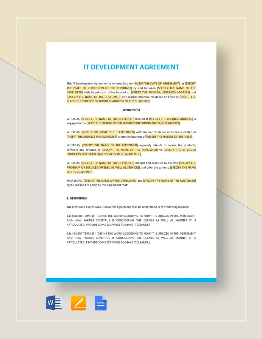 IT Development Agreement Template