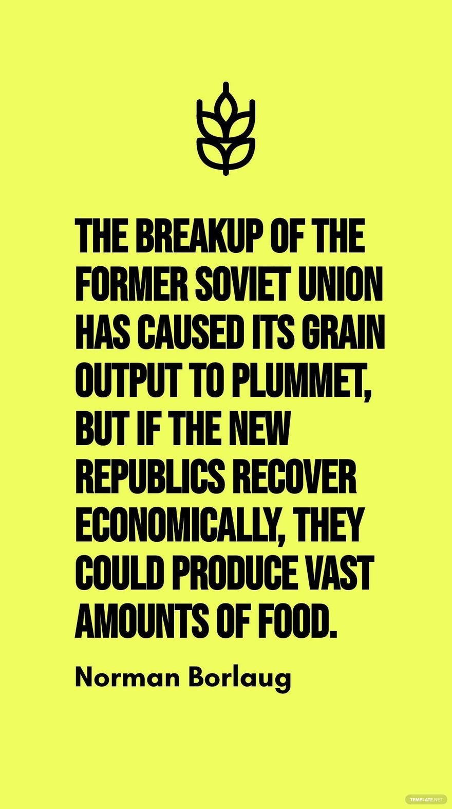 Norman Borlaug - The breakup of the former Soviet Union has caused its grain output to plummet, but if the new republics recover economically, they could produce vast amounts of food.