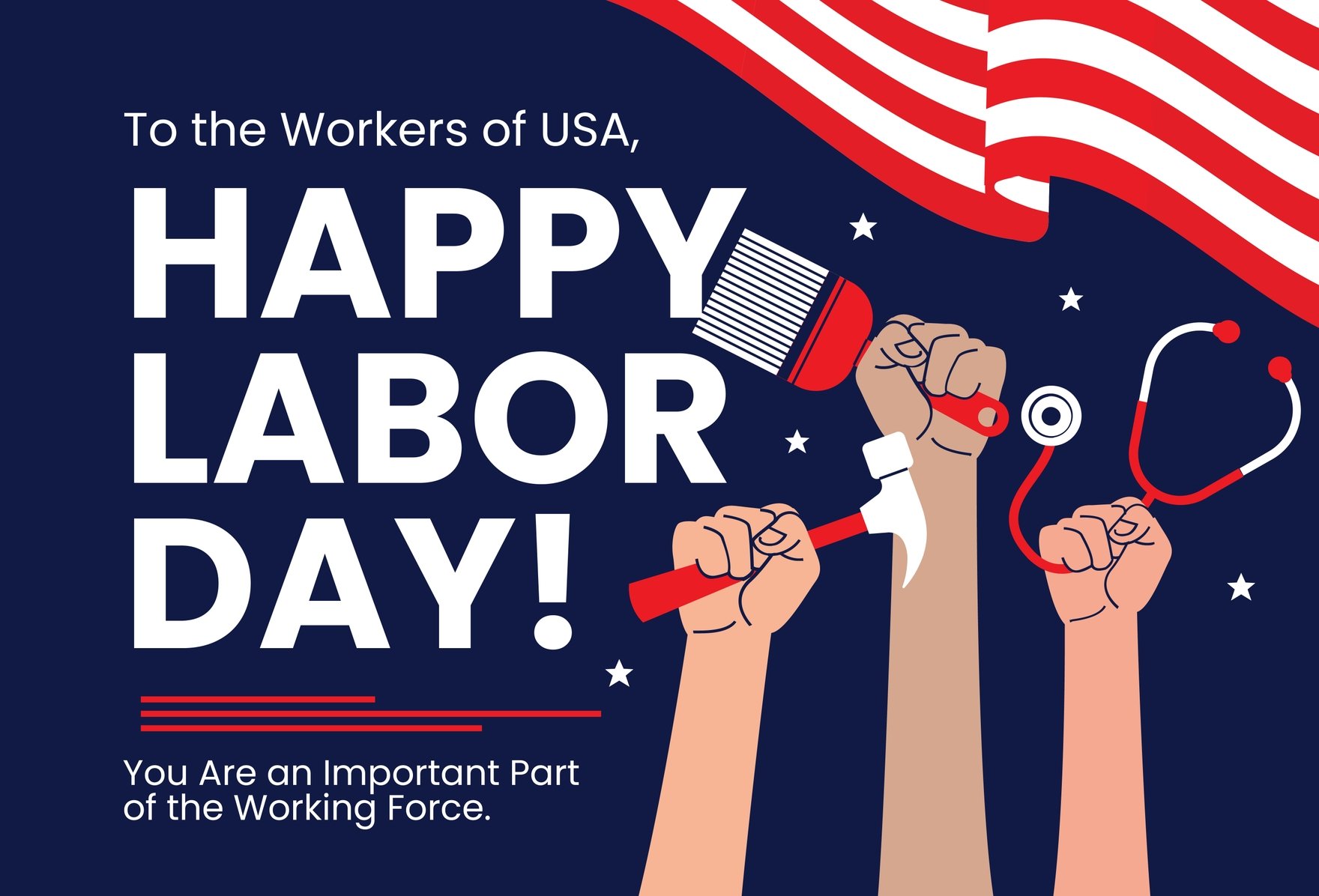 USA Labor Day Greeting Card in Word, Illustrator, PSD