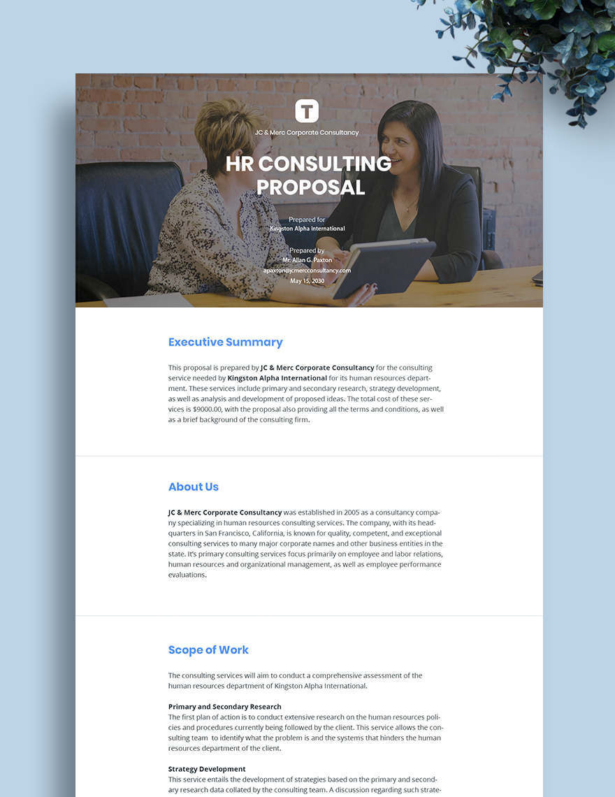 Consulting Proposal Template Google Docs