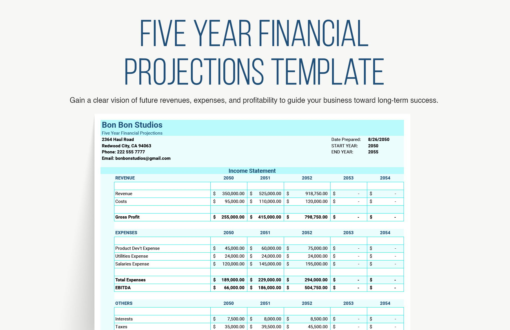 Five Year Financial Projections Template