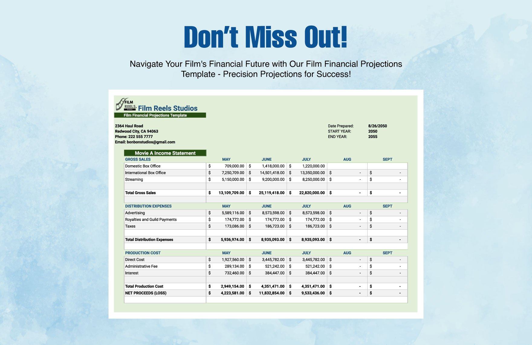 Film Financial Projections Template