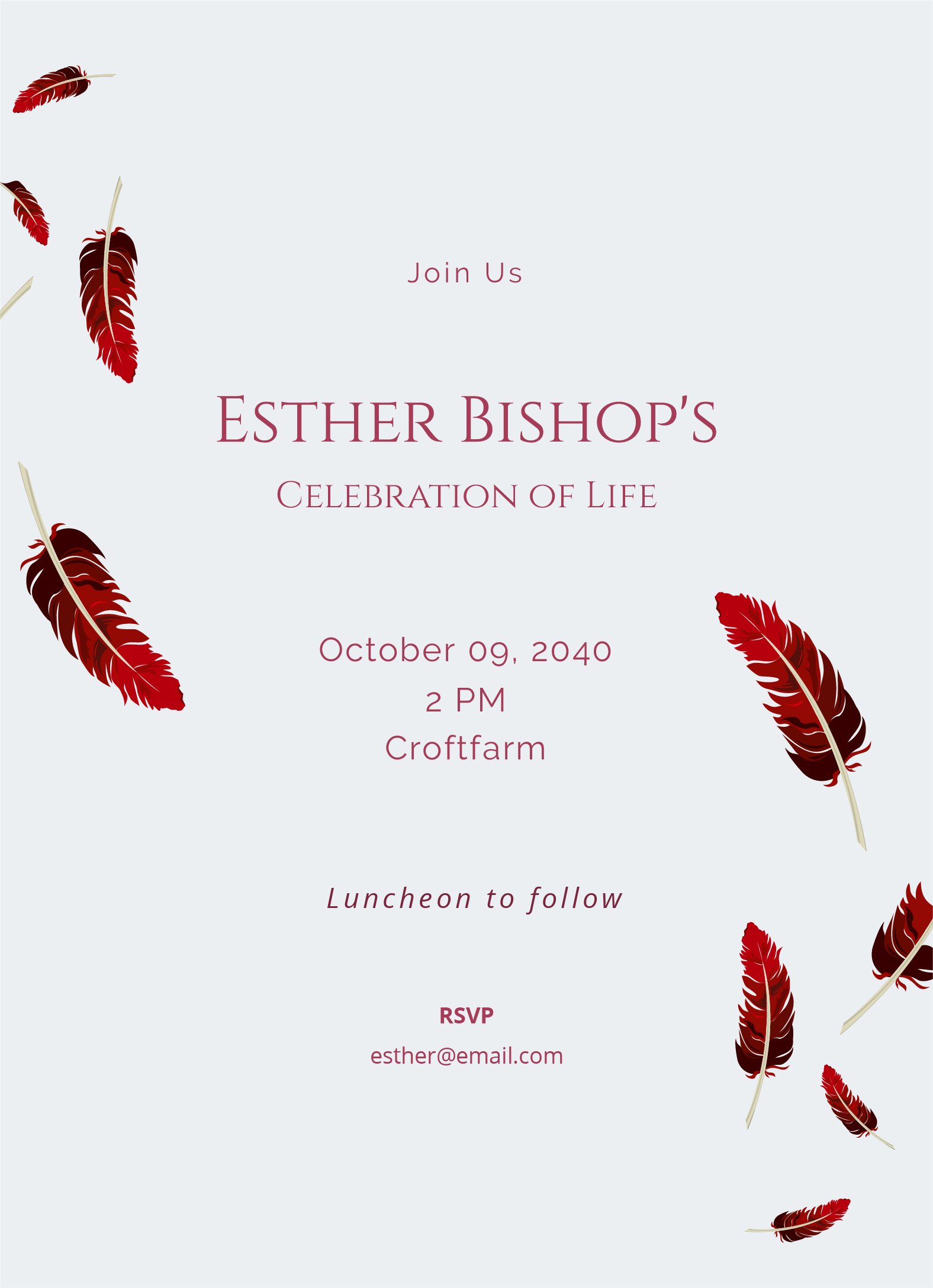 Cardinal Funeral Celebration Of Life Invitation Template