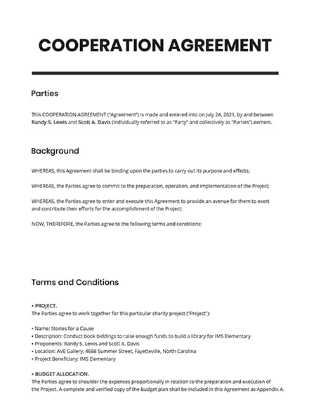 Cooperation Agreement Template Google Docs Word Apple Pages