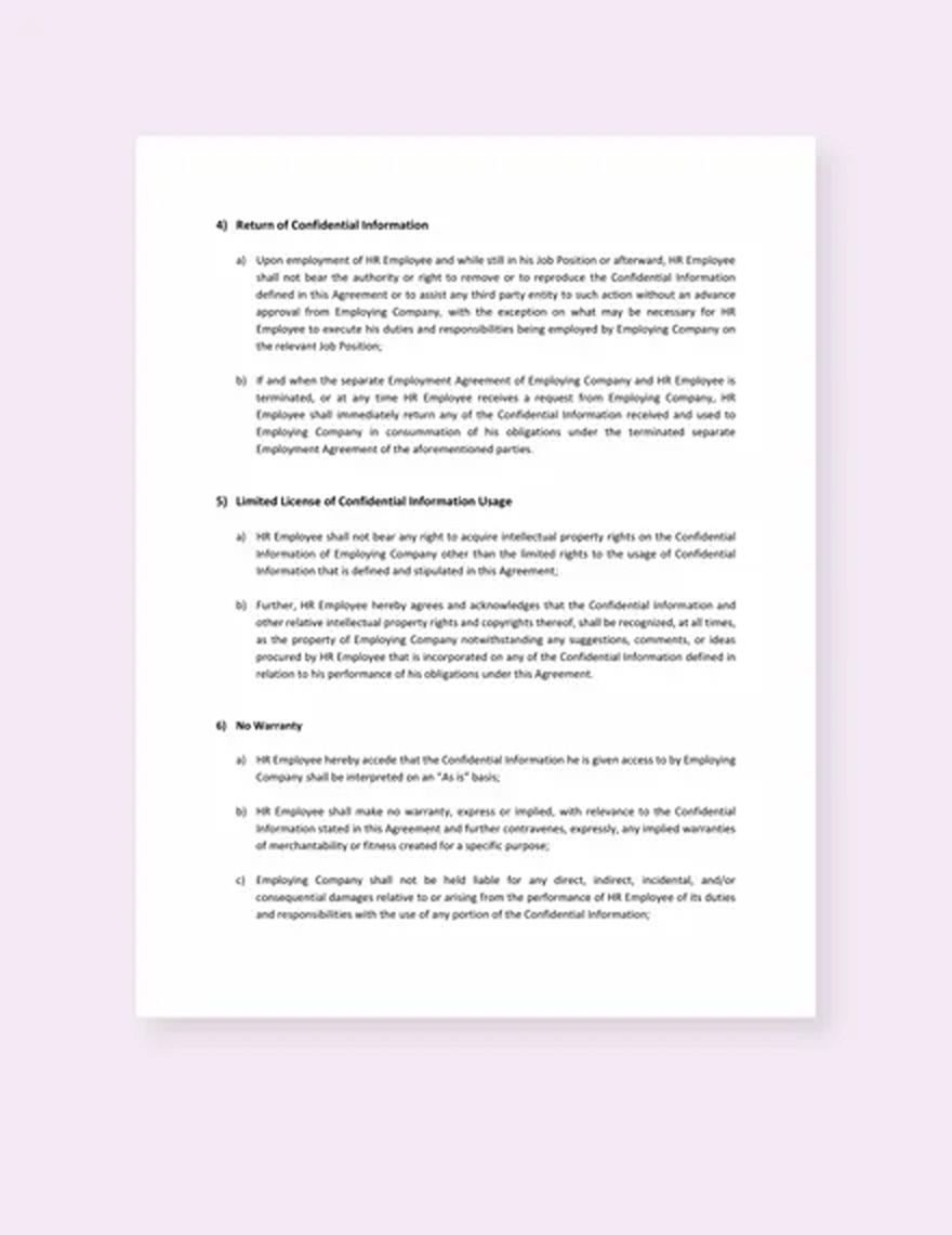 HR Confidentiality Agreement Template