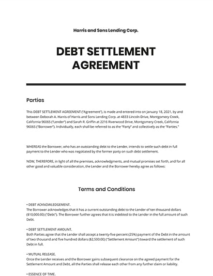 Negotiated Settlement Agreement Sample