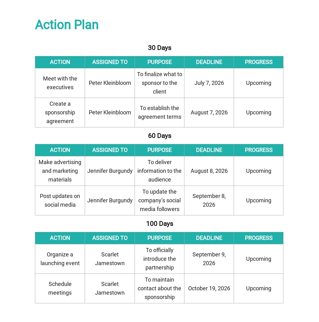 100 Day Action Plan Template For Your Needs IMAGESEE