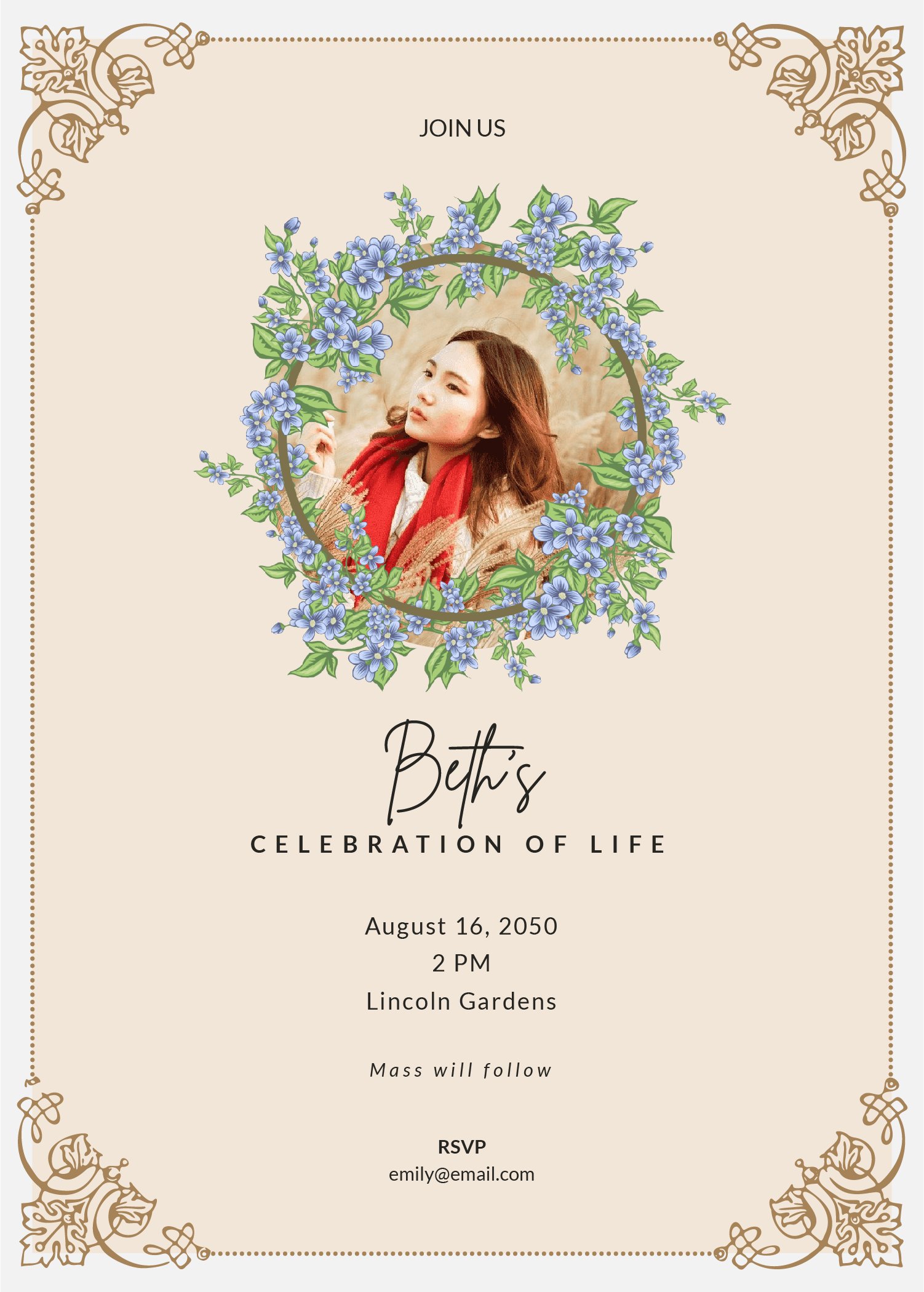 Wildflower Celebration Of Life Funeral Invitation Template