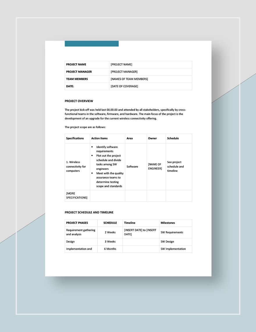 Sample Project Action Plan Template