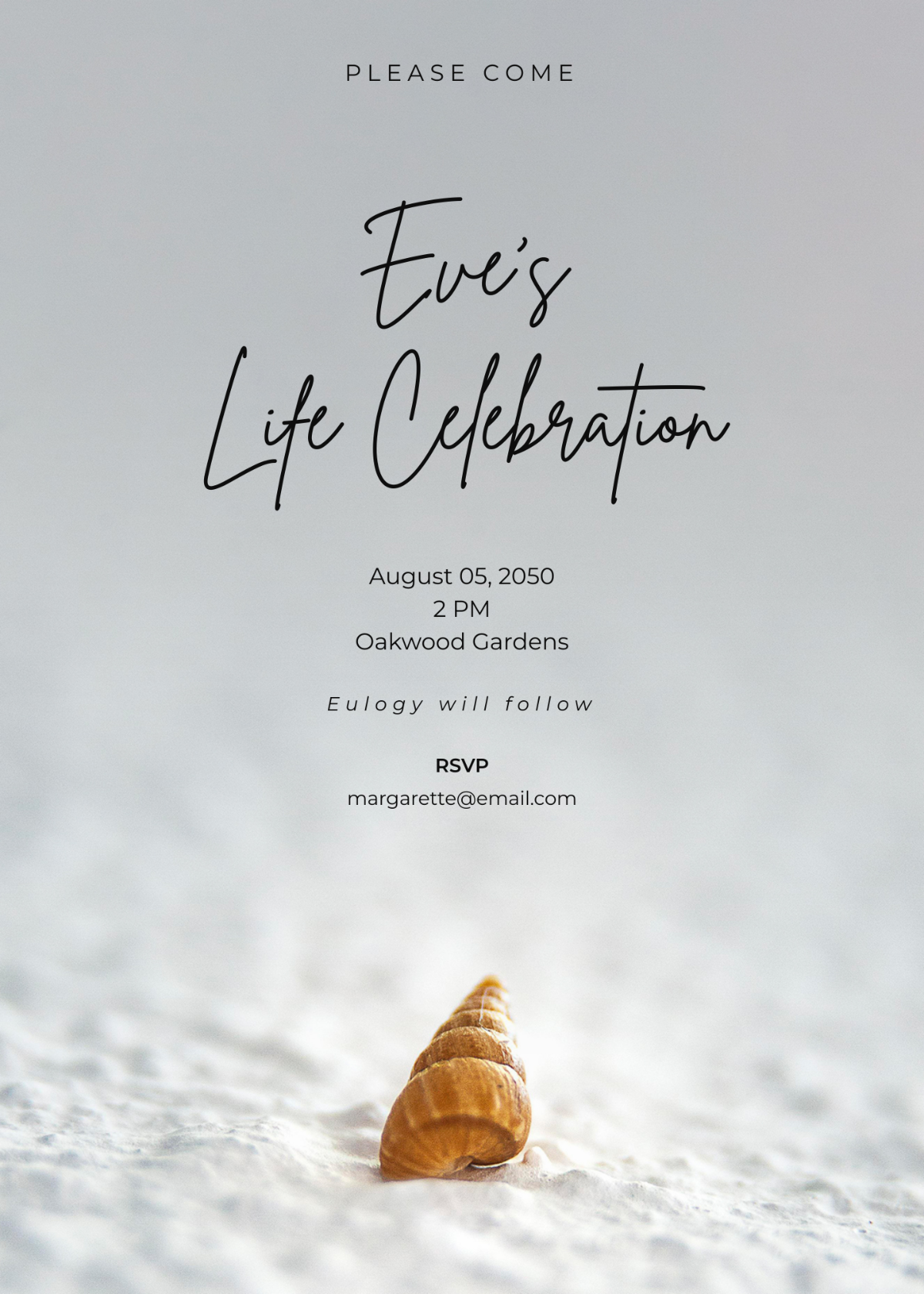 Conch On Beach Celebration Of Life Invitation Template