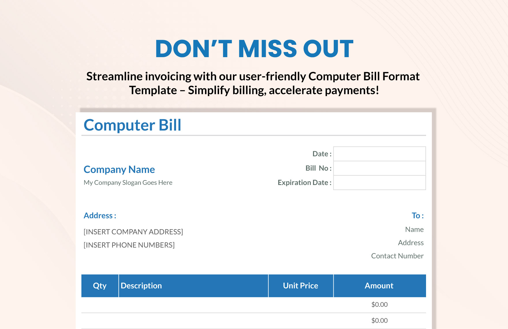 Computer Bill Format Template