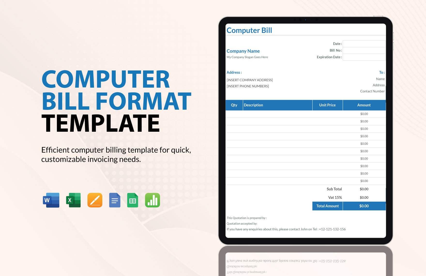Computer Bill Format Template in Word, Google Docs, Excel, Google Sheets, Apple Pages, Apple Numbers