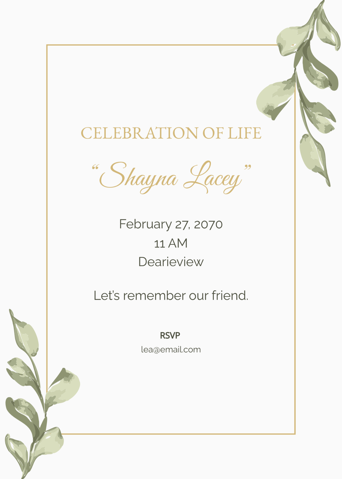 Eucalyptus Celebration Of Life Invitation Template