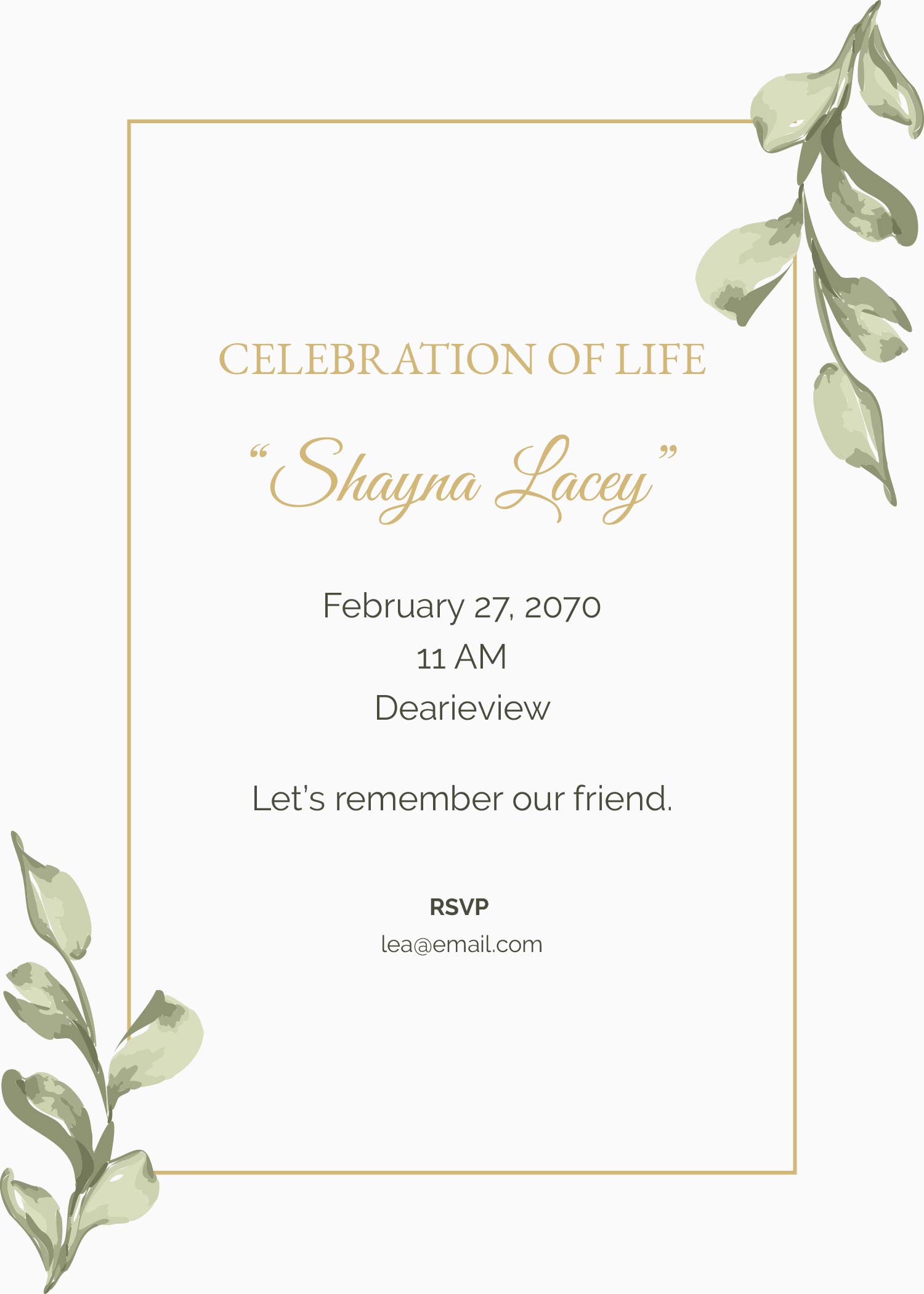 Celebration Of Life Invitation Free Template Prntbl