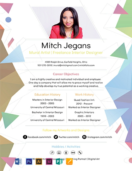 Creative Resume Template - Illustrator, InDesign, Word, Apple Pages, PSD, Publisher