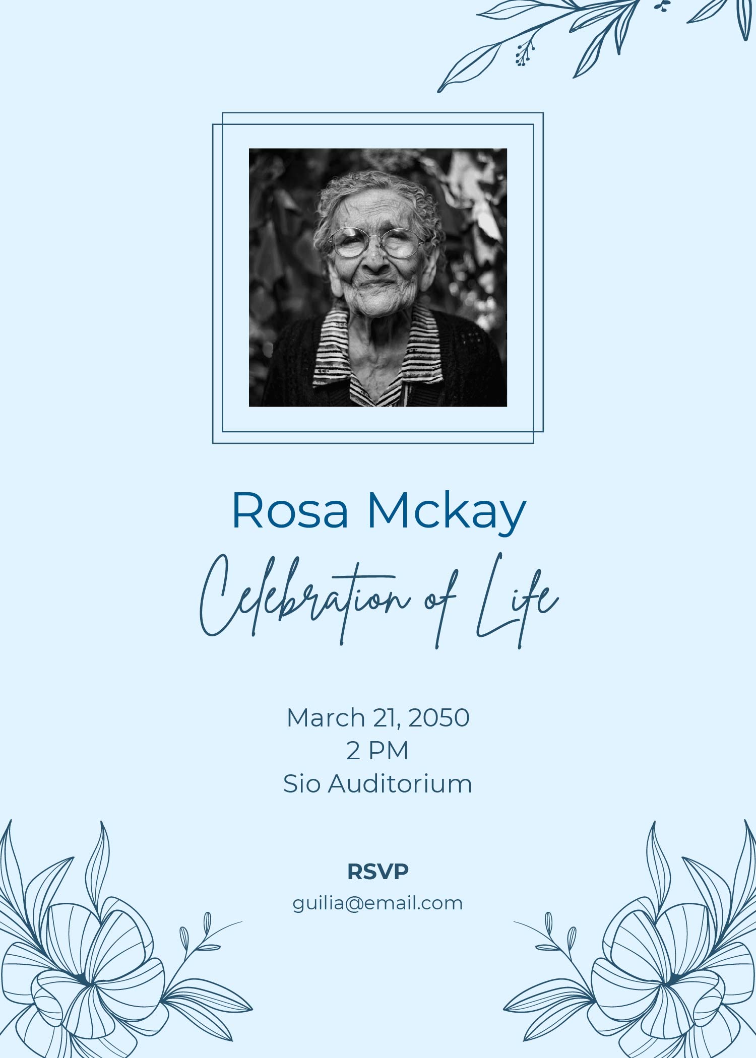 Memorial Service Celebration Of Life Invitation Template