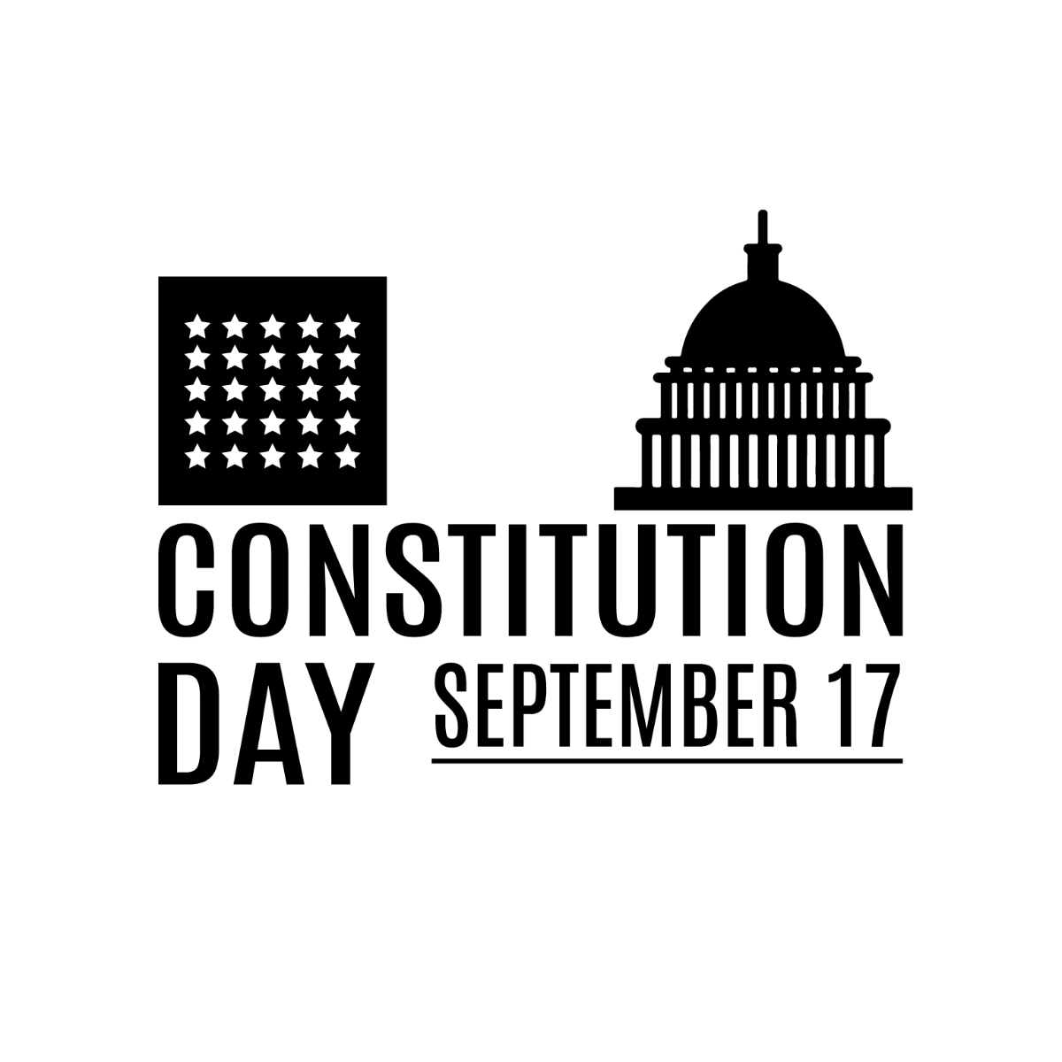 Black And White Constitution and Citizenship Day Clip Art Template