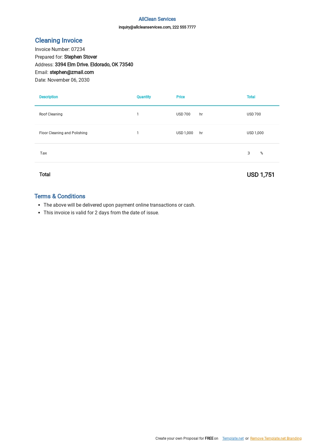 Cleaning Service Invoice Template [Free PDF] Google Docs, Google