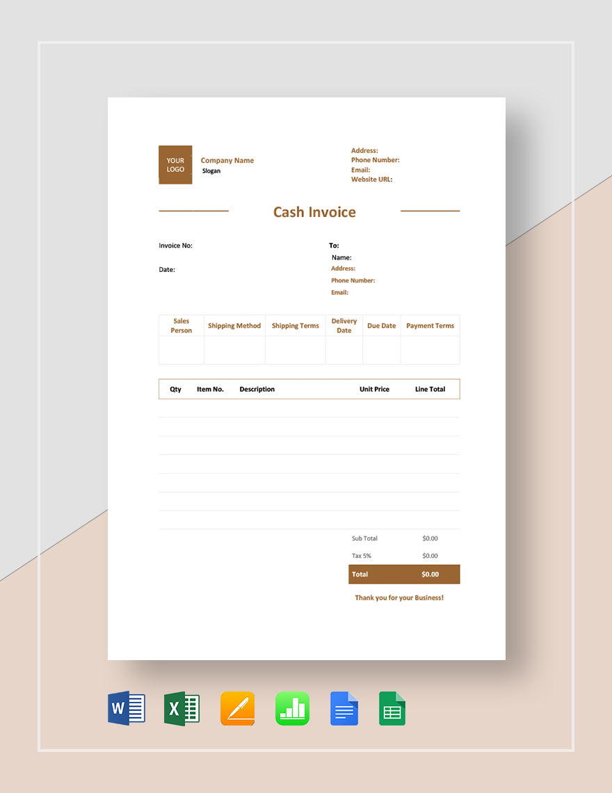 Cash Invoice Template in Google Sheets, Google Docs, Excel, Word, Apple Numbers, Pages - Download | Template.net