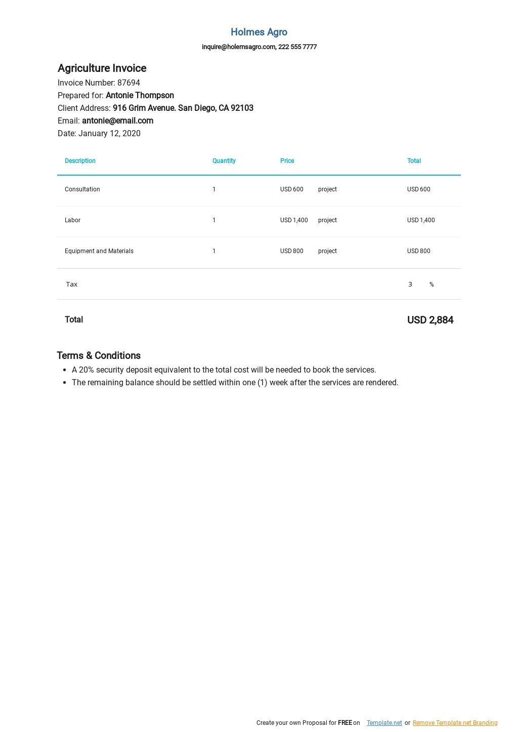 Agriculture Invoice Template [Free PDF] - Google Docs, Excel, Word ...