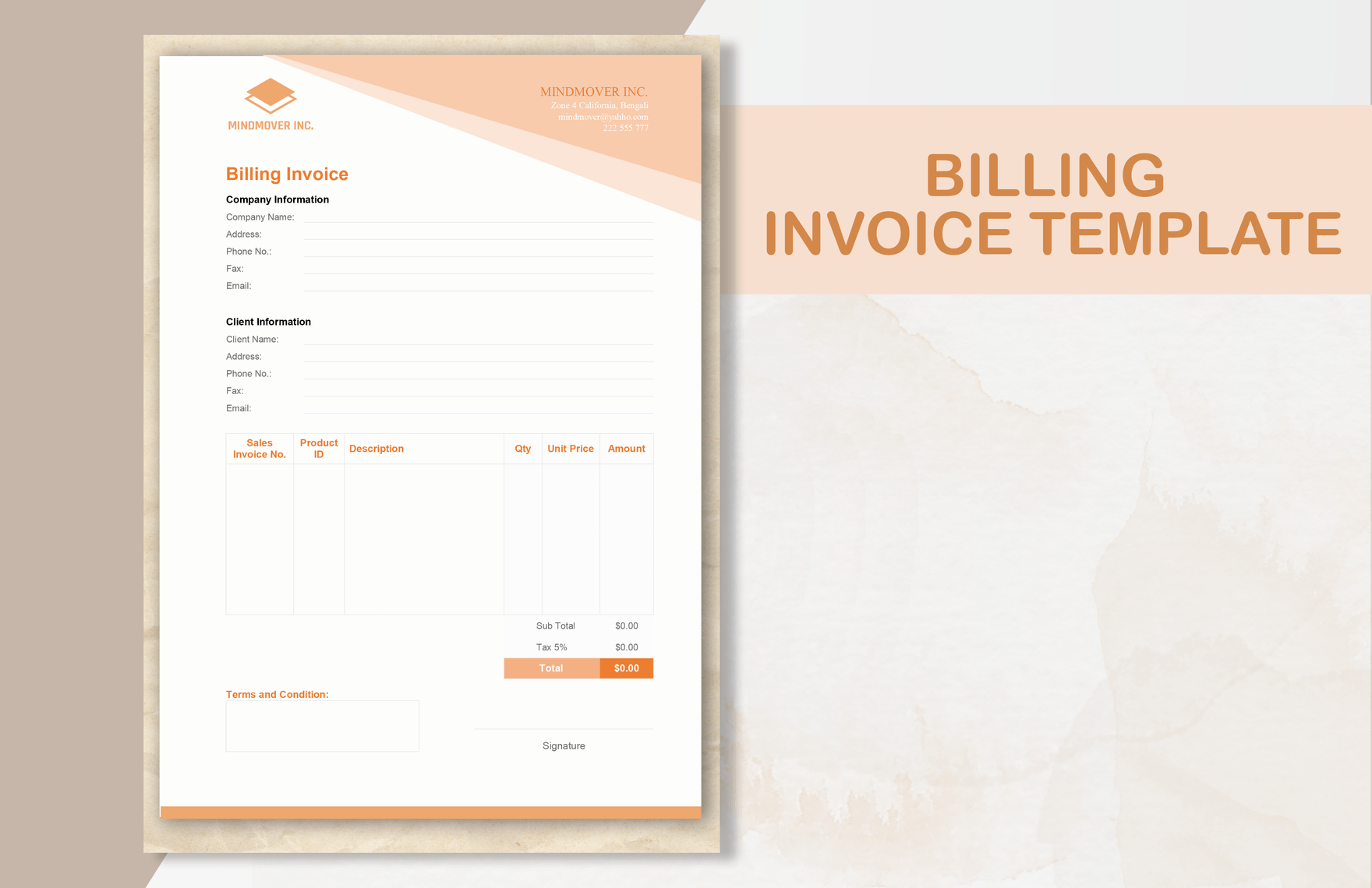 Billing Invoice Sheet Template